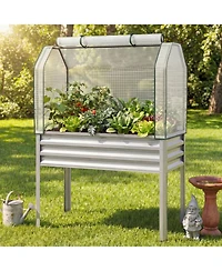 Gouun Galvanized Raised Garden Bed with Legs and Greenhouse Cover