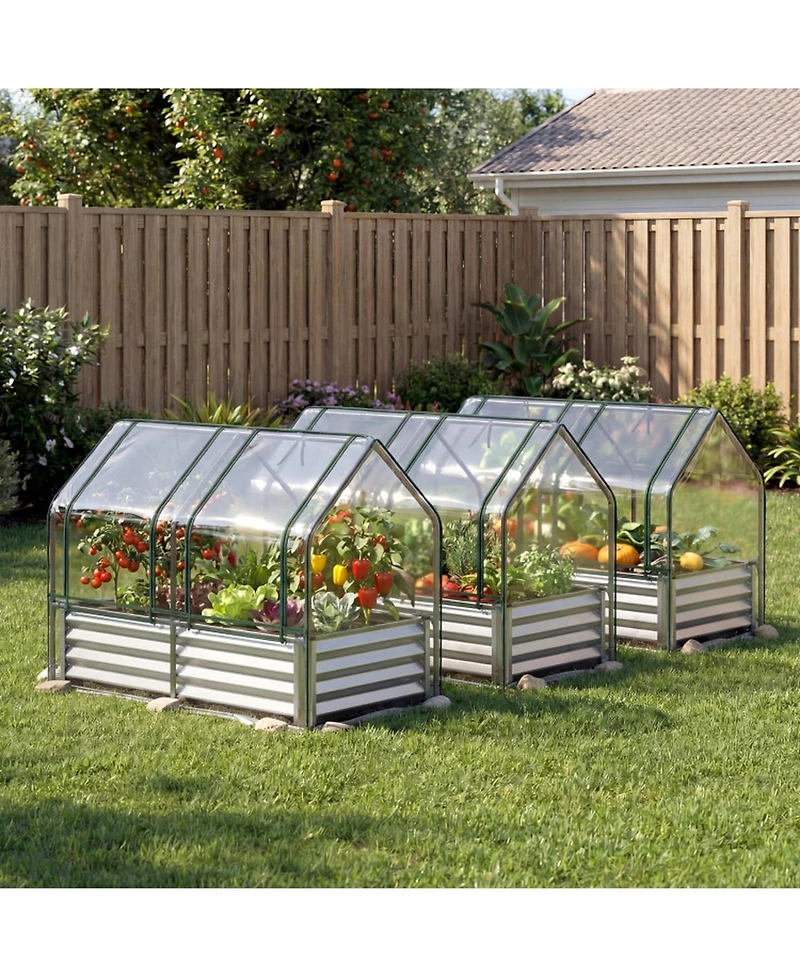 Gouun Small Galvanized Raised Garden Bed with Greenhouse Cover