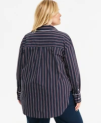 On 34th Plus Size Striped Poplin Long-Sleeve Button Down Shirt, Macy's Exclusive