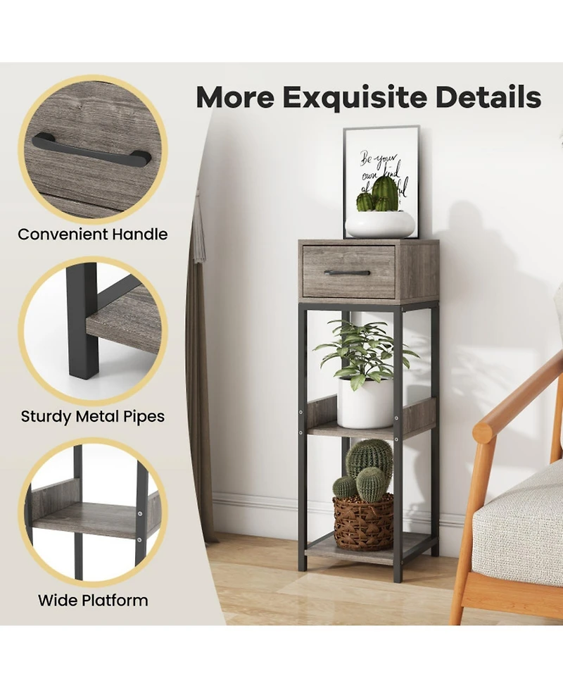 Gouun 3-Tier Tall Metal Plant Stand with Drawer and Anti-Tipping Devices