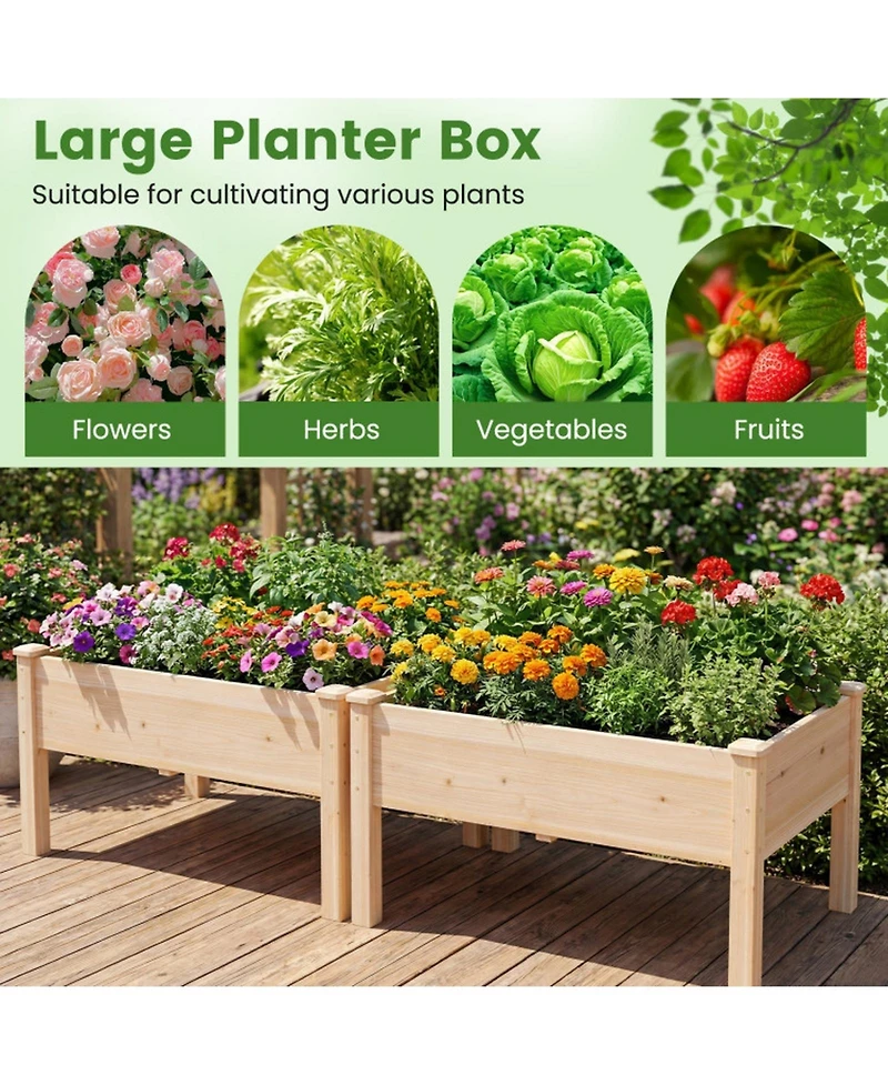 Gouun Wooden Raised Garden Bed Set of 2 with Legs Elevated Fir Wood Planter Box