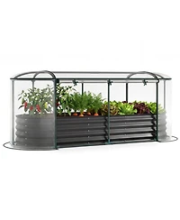 Gouun Outdoor Color Steel Raised Garden Bed with Greenhouse Cover Roll-Up Window