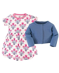 Touched by Nature Baby Girls Natural Cotton Dress and Cardigan