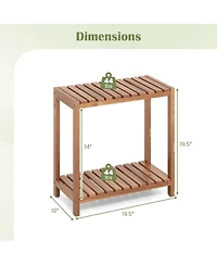 Gouun 2-Tier Teak Wood Plant Stand and Utility Shelf