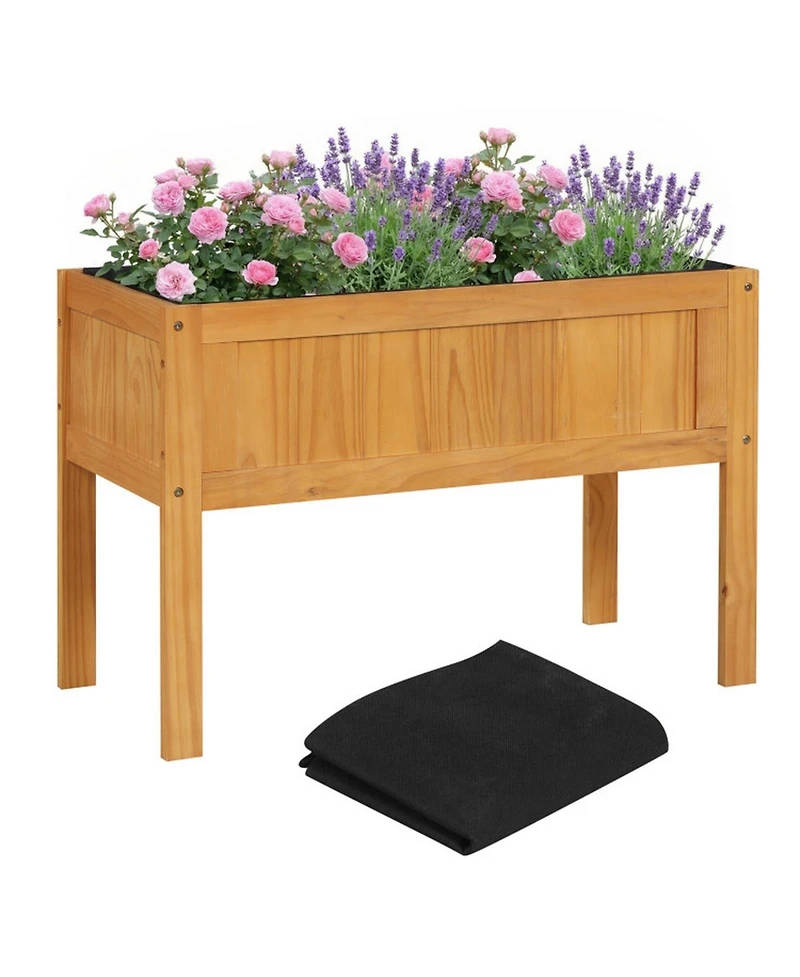Gouun Elevated Wood Raised Garden Bed with Liner and Drainage Holes