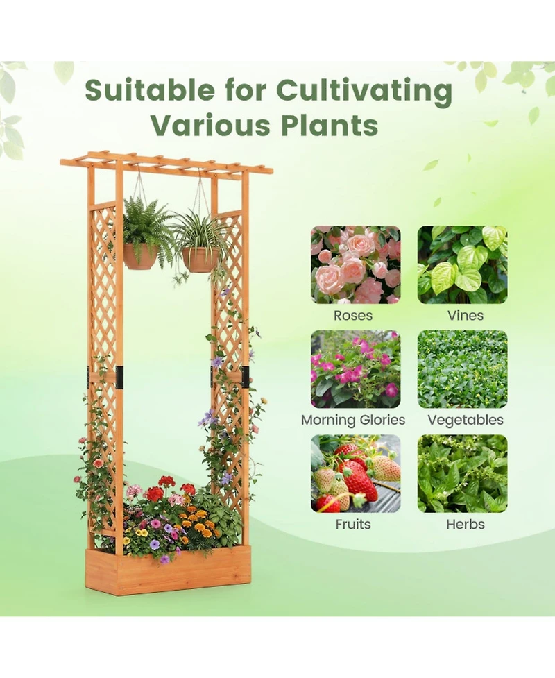 Gouun 89 in Tall Wooden Raised Garden Bed with Side Trellis and Hanging Roof