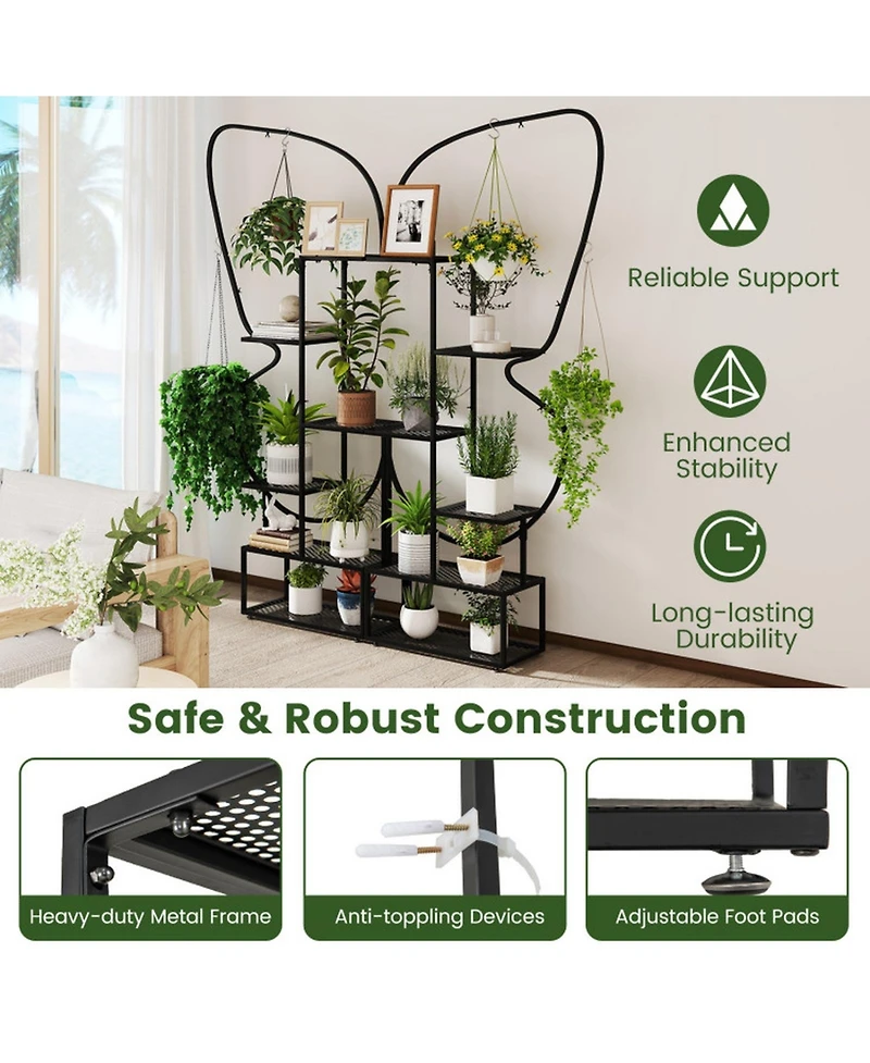 Gouun 6-Tier Metal Plant Stand Ladder Display Rack with Hanging Hooks