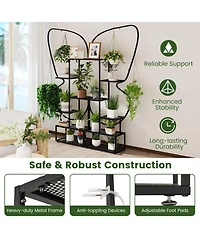Gouun 6-Tier Metal Plant Stand Ladder Display Rack with Hanging Hooks