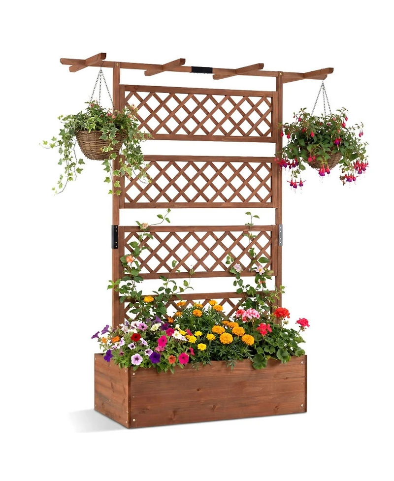 Gouun Wooden Planter Box with Lattice Trellis Raised Garden Bed Privacy Screen