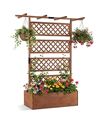 Gouun Wooden Planter Box with Lattice Trellis Raised Garden Bed Privacy Screen