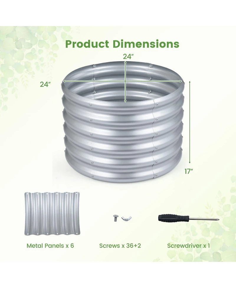 Gouun Round Galvanized Steel Raised Garden Bed with Open-Ended Base Medium