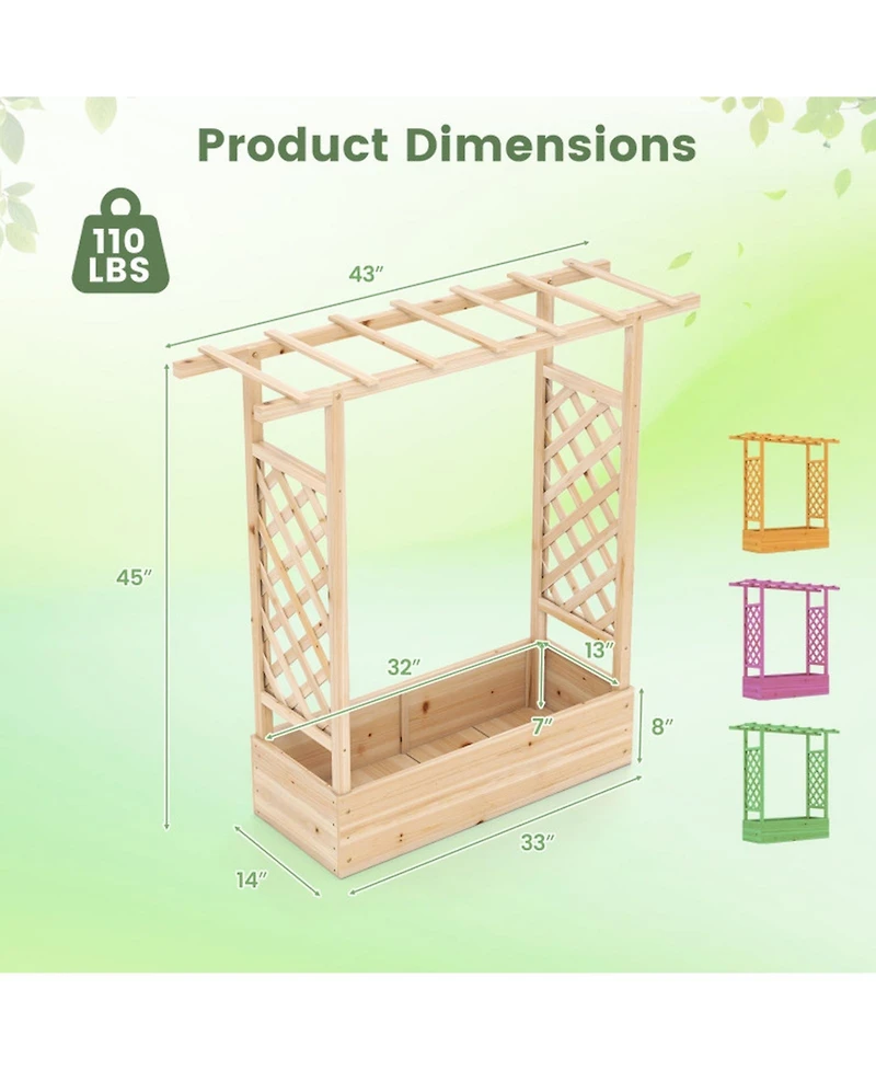 Gouun 45 in Tall Wooden Raised Garden Bed with Side Trellis and Hanging Roof