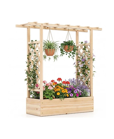 Gouun 45 in Tall Wooden Raised Garden Bed with Side Trellis and Hanging Roof