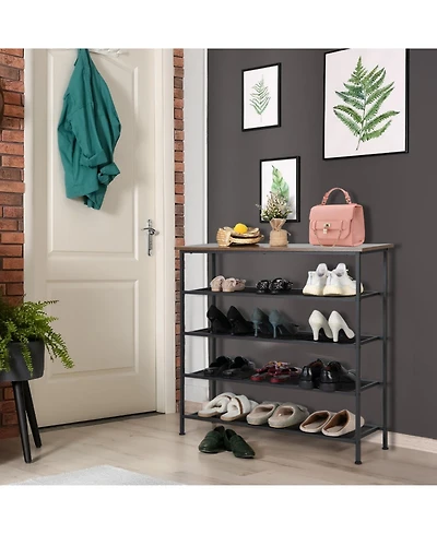 Gouun Industrial 5-Tier Metal Shoe Rack with 4 Mesh Shelves