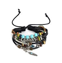 Sohi Women's Black Boho Leather Stack Bracelet