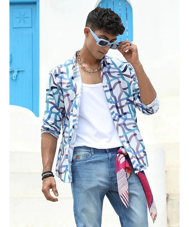 Campus Sutra Men's Abstract Print Button Up Shirt