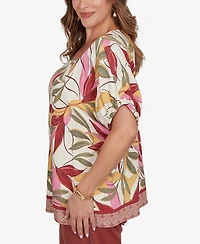 Ruby Rd. Plus Textured Leaf Print Short-Sleeve Top