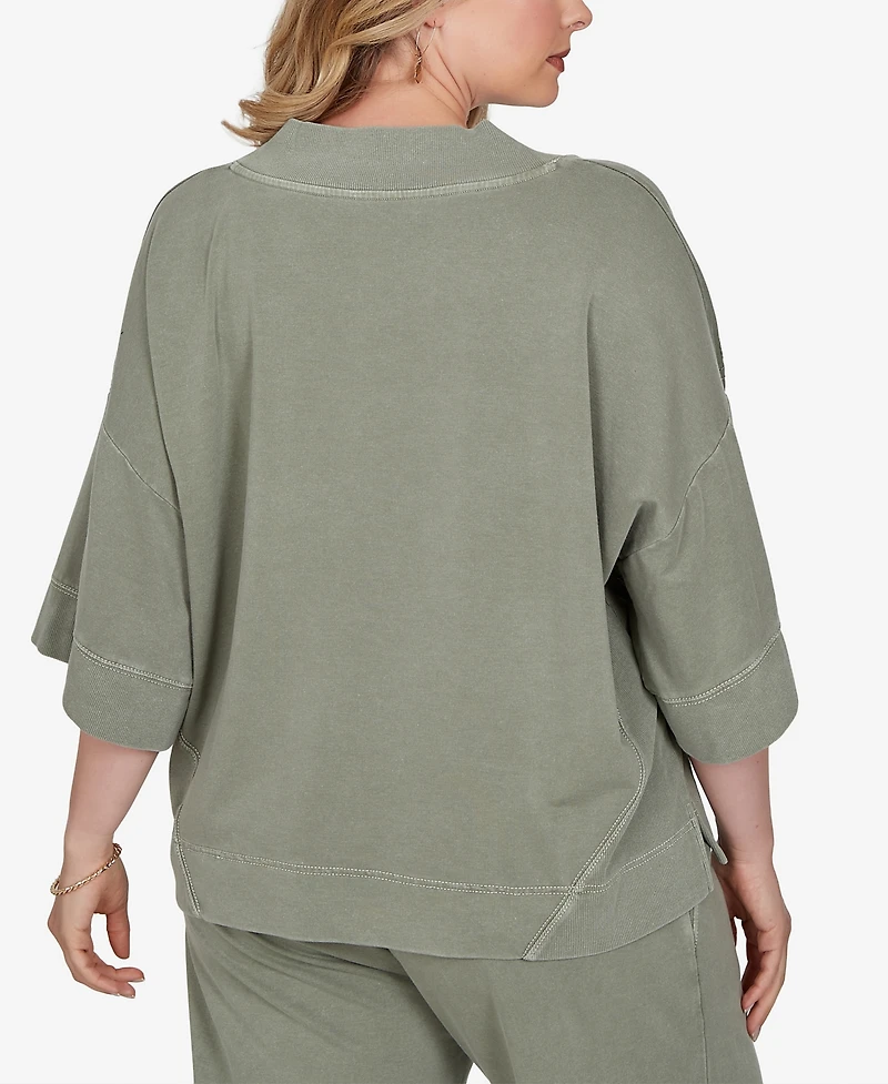 Ruby Rd. Plus Tropical Embroidered French Terry Knit Top