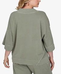 Ruby Rd. Plus Tropical Embroidered French Terry Knit Top