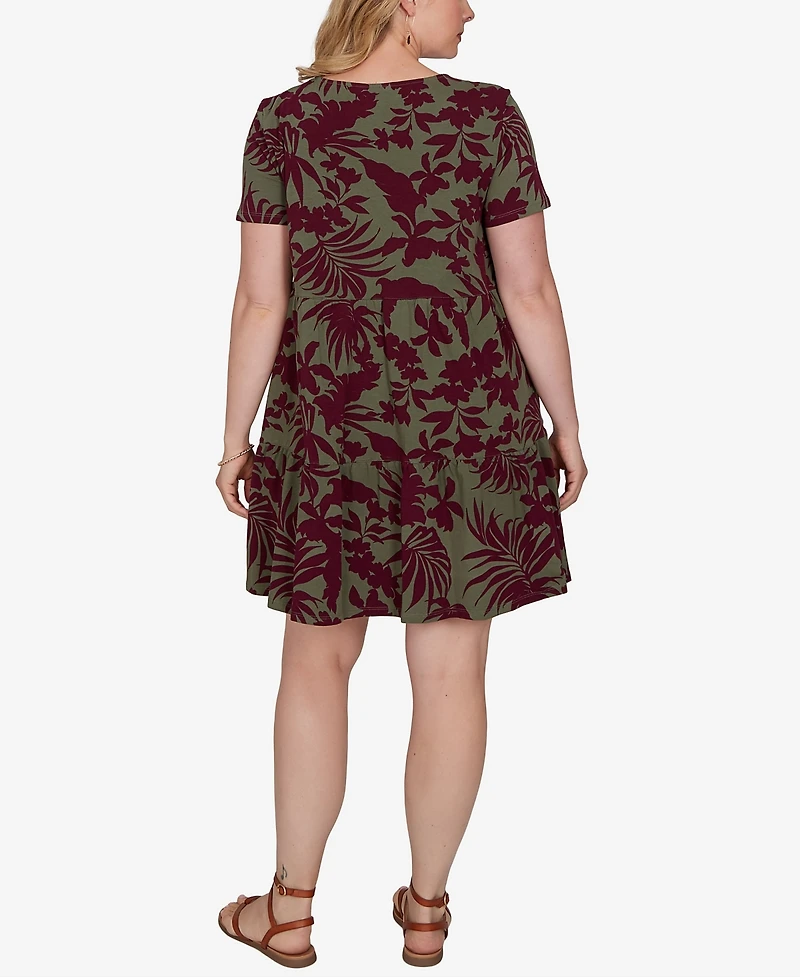 Ruby Rd. Plus Tropical Print Short-Sleeve Dress
