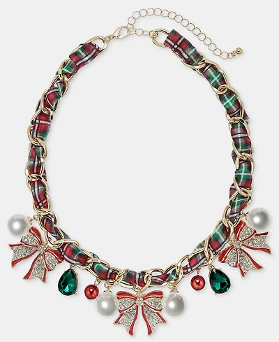 Holiday Lane Woven Ribbon Statement Charm Necklace, 16" + 3" extender, Macy's Exclusive