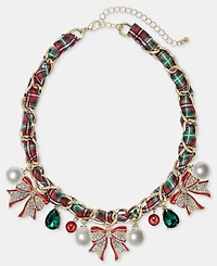 Holiday Lane Woven Ribbon Statement Charm Necklace, 16" + 3" extender, Macy's Exclusive