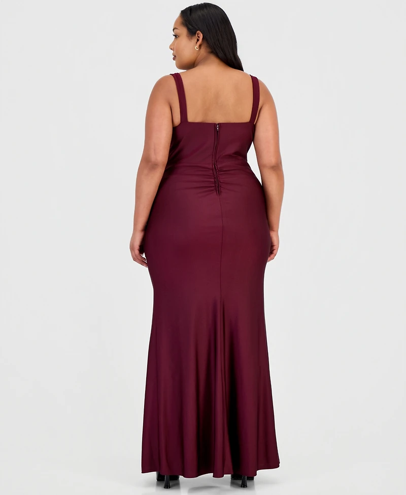 City Studios Trendy Plus Ruched Satin Applique Gown