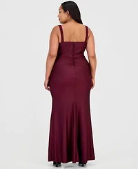City Studios Trendy Plus Ruched Satin Applique Gown