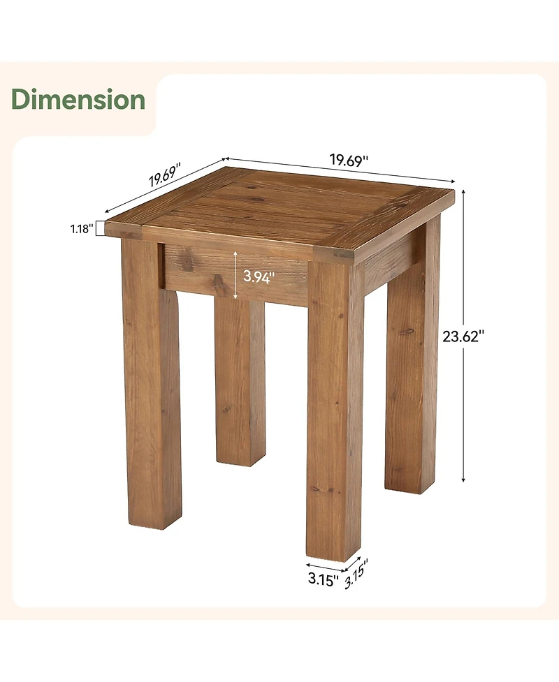 Tribesigns Solid Wood Side Table, Farmhouse Square End Tale with Stable 4 Legs