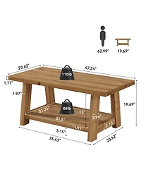 Tribesigns Rustic Solid Wood Coffee Table, 2-Tier Rectangle Accent Center Table with Lower Storage Shelf, Farmhouse Simple Cocktail Tea Tables