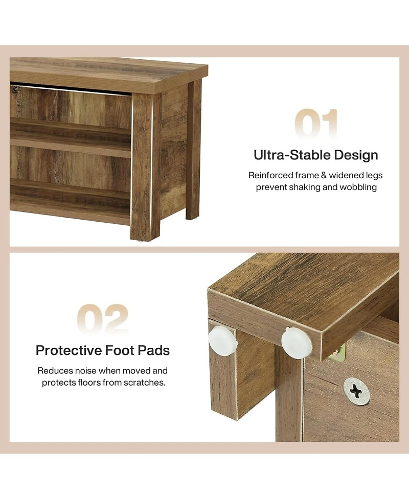 Tribesigns 55.12" Entryway Bench with Storage, Farmhouse Shoe Storage Bench with 2-Tier Shelves, Shoe Rack