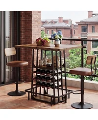 Tribesigns 3-Tier Industrial Bar Table, 39.4 Inch High Top and Counter Height Pub Table with Glass Holder and Wine Rack