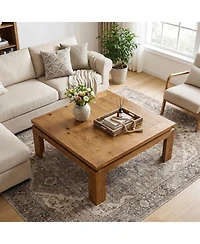 Tribesigns Solid Wood Square Coffee Table, 39.4" x 39.4" Farmhouse Cocktail Center Table with Recessed Edge Design, Easy Assembly