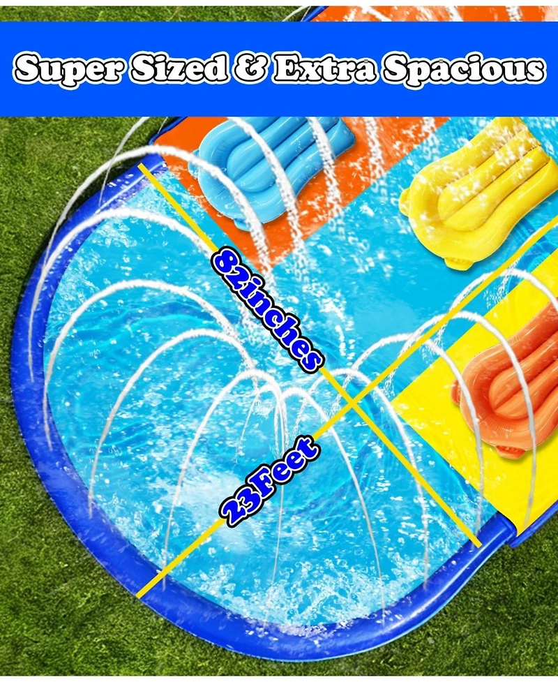 Aofar Water Slip Slide 3 Lane Sprinkler Bodyboards Pvc Outdoor Play