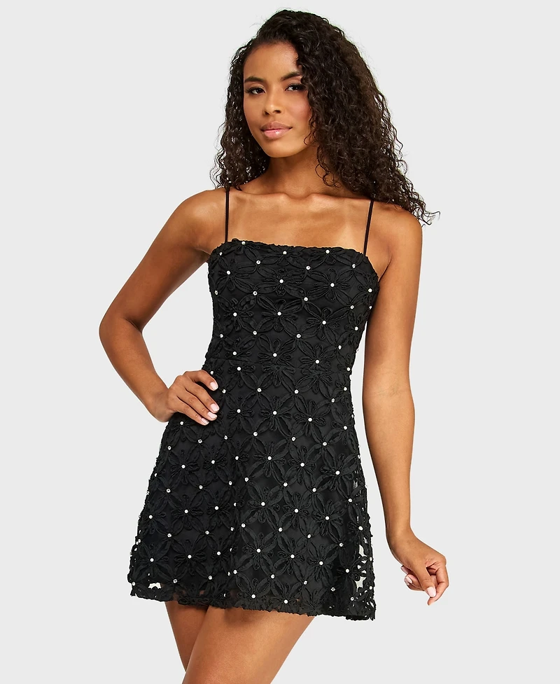 Alex & Sophia Juniors Square Neck Soutache Dress
