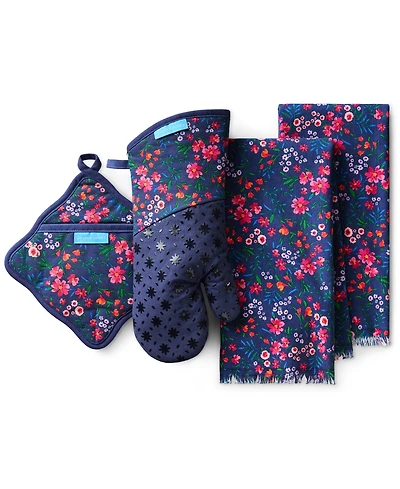 Draper James Field Flowers Kitchen Towel, Oven Mitt, and Pot Holder, 4-Pack