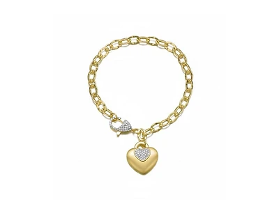 Rachel Glauber Matte 14K Gold Plated Cz Puff Heart Charm Chain Bracelet