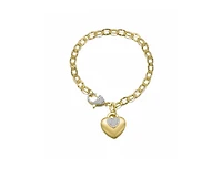 Rachel Glauber Matte 14K Gold Plated Cz Puff Heart Charm Chain Bracelet