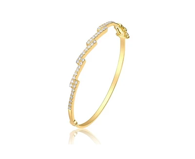 Rachel Glauber Modern 14K Gold Plated Cz Pave Zig Zag Geometric Bangle