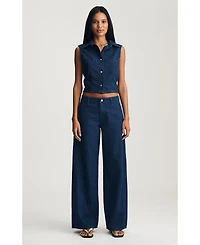 Mavi Jeans Women's Siena High Rise Wide Leg Chino Dark Linen Denim