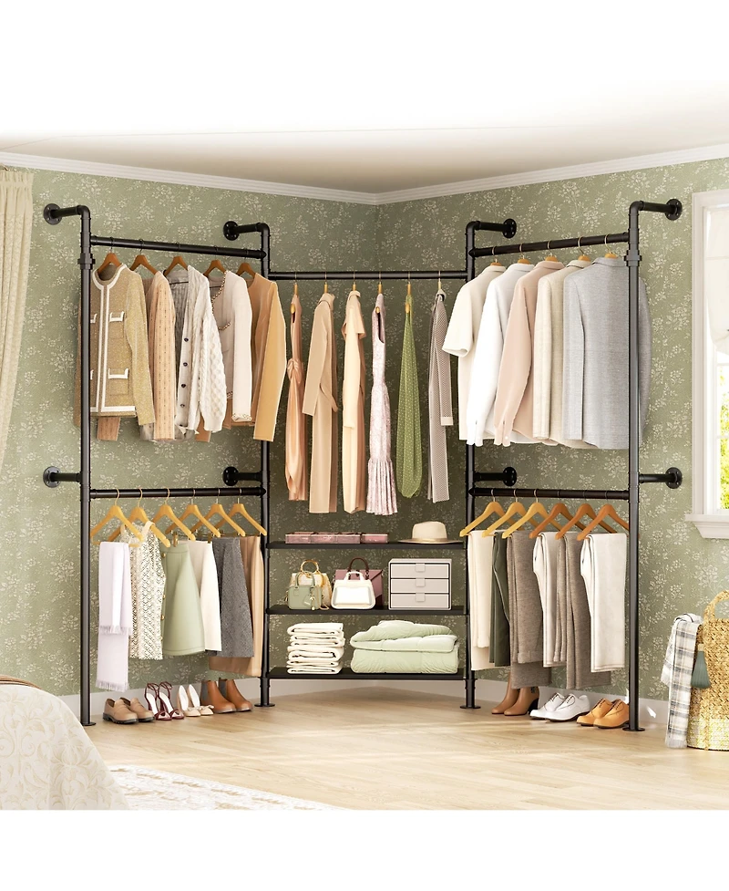 Aheaplus Industrial Pipe Clothing Rack Wall Mounted Closet System
