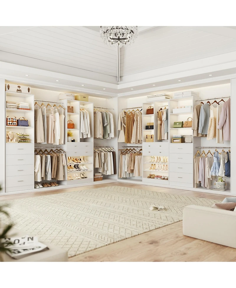 Aheaplus Wooden Closet System Set with 6 Drawers and 5 Hanging Rods and 6 Shelves