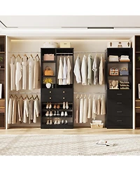 Aheaplus Wooden Closet System Set with 6 Drawers and 5 Hanging Rods Shelves