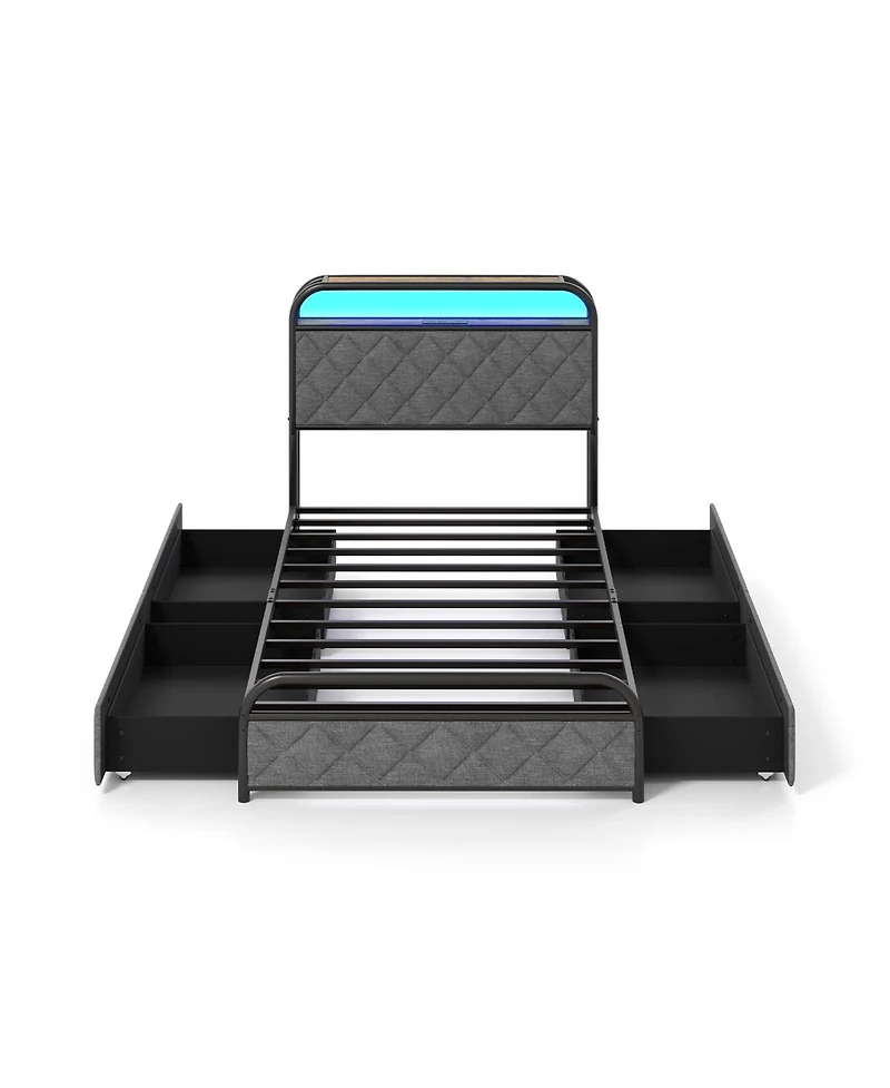 Slickblue Modern Platform Bed Frame with Led Lighting and Power Outlet