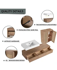Sillysis Modern Floating Bathroom Vanity with Resin Sink, Three Drawers, Double Wall Mounted Side Cabinets for Ample Storage