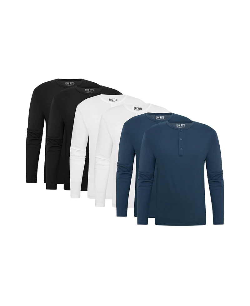 Epic Fits Men's Standard Long Sleeve Henley, 6-Pack