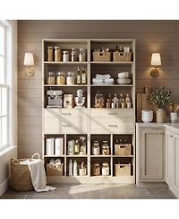 Aheaplus Wooden Closet Organizer with 2 Drawers and 5 Haning Rods