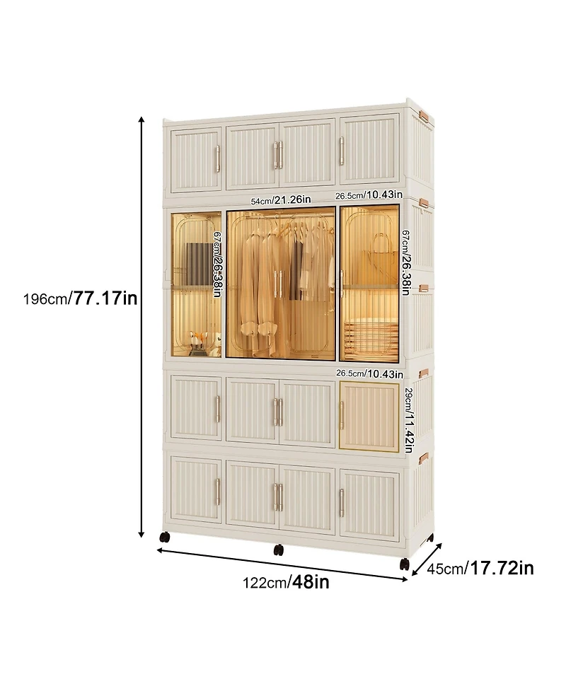 Clihome Portable Wardrobe Closet Storage Cabinet,Clothes Dresser,17 Magnetic Doors-17 Cubes & 1 Hanging Rod