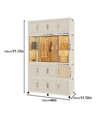 Clihome Portable Wardrobe Closet Storage Cabinet,Clothes Dresser,17 Magnetic Doors-17 Cubes & 1 Hanging Rod