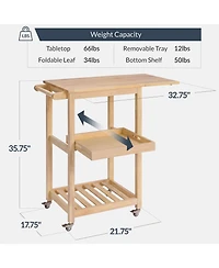 Best Choice Products Rolling Kitchen Island Cart with Drop Leaf Extension, Solid Wood, Tray, Shelf, Wheels
